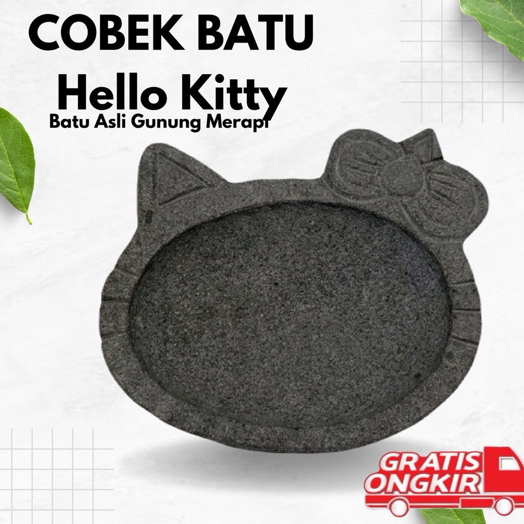 Hello Kitty Stone Mortar and Pestle for Love Fish, ORIGINAL MOUNTAIN MERAPI STONE + Inul Round Morta
