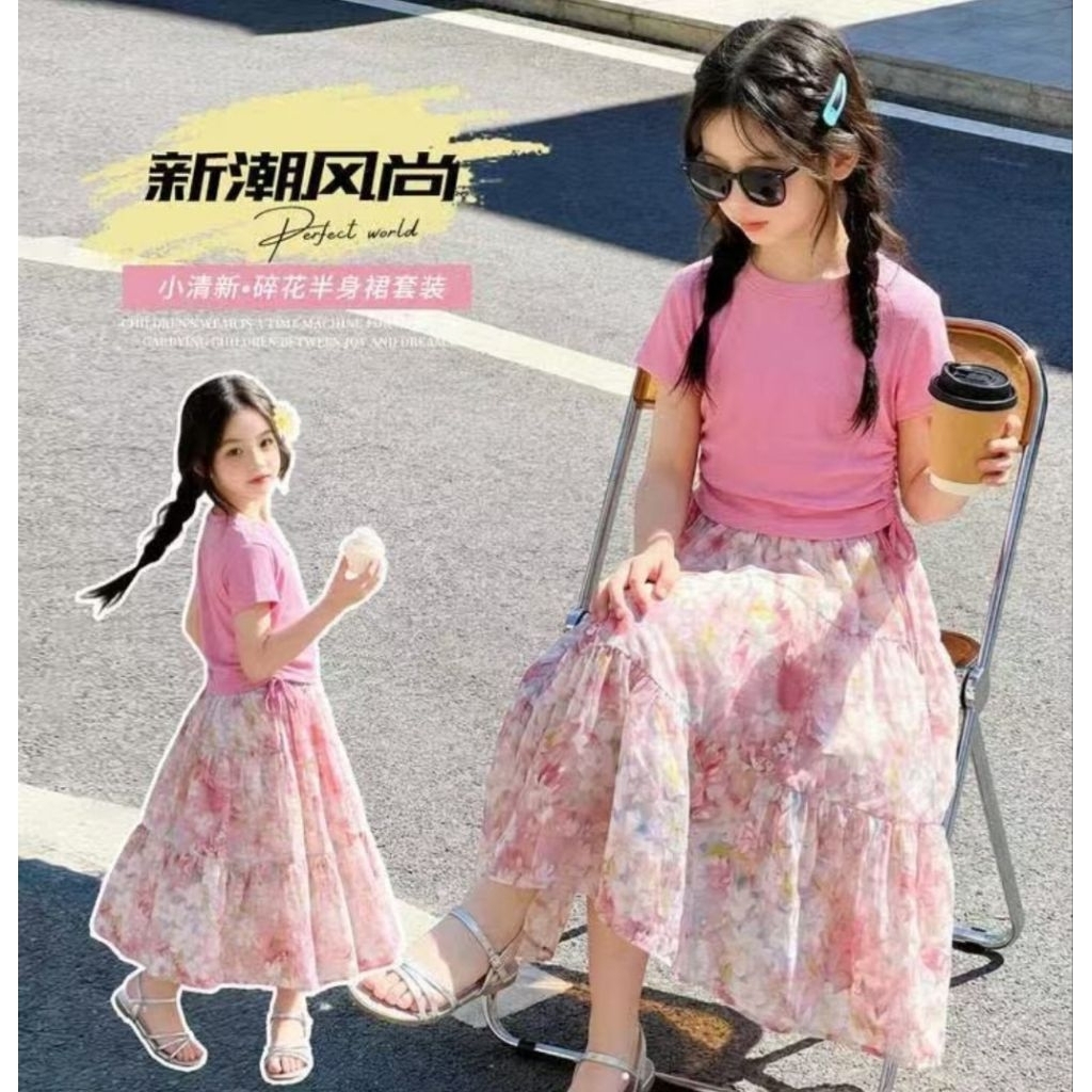 FK09 SWEET FLORAL PINK SKIRT SET SIZE 140-170