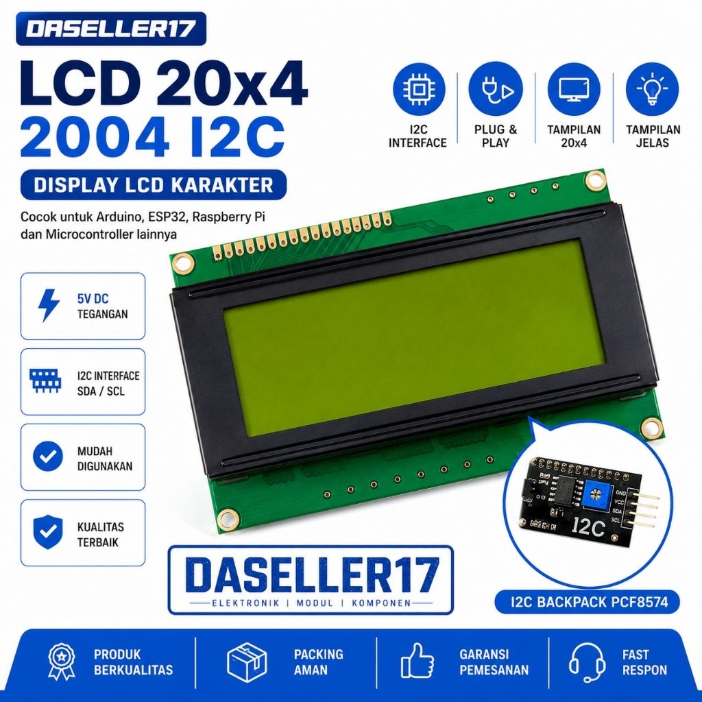 HIJAU โมดูล LCD 20x4 I2C อินเทอร์เฟซสีเขียว 2004 สีเขียว 20x04 Arduino