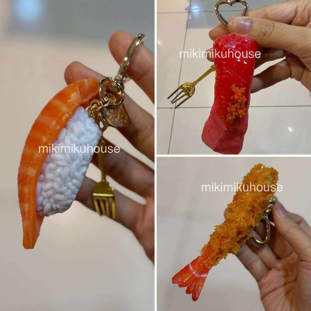 REPLICA GUNGAN SUSHI KEYRING HANGER FOOD REPLICA TUNA SALMON TEMPURA KEYCHAIN EBIFURY BAG CHARM CUTE