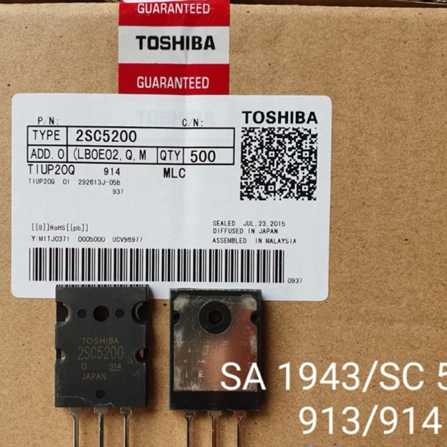 TOSHIBA A 1943 / C 5200 180 W ทรานซิสเตอร์ LOT 913 - 914 | TR A1943 / C5200 180 วัตต์ โตชิบา คุณภาพด