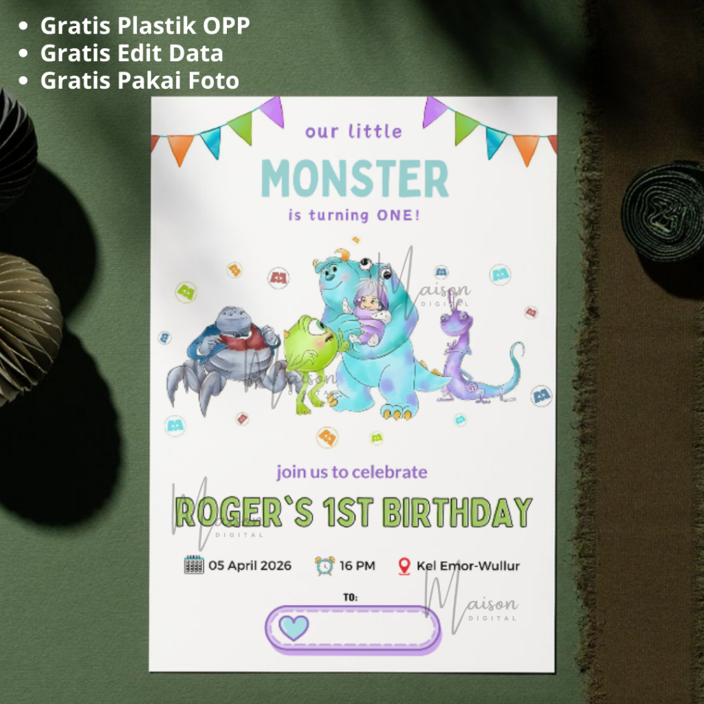 คําเชิญวันเกิด Monster Inc + พลาสติก OPP -oster Inc คําเชิญวันเกิด - คําเชิญวันเกิดที่กําหนดเอง