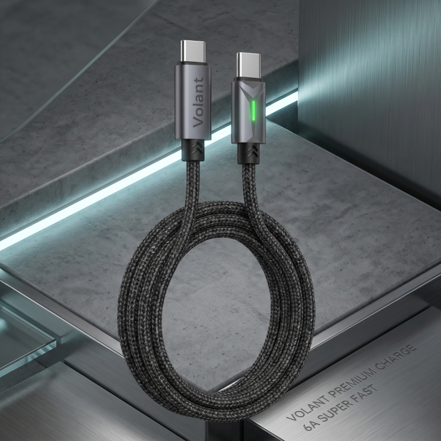 VOLANT Type C ถึง Type C 6A Fast CHARGING ไนลอน Braided Data CABLE ทนทาน Super Charger 1.2M สําหรับ 