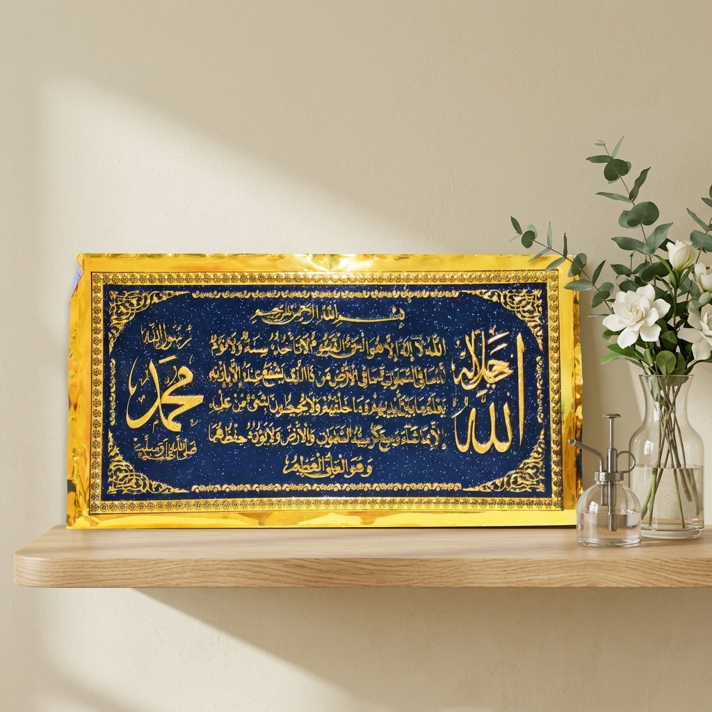 การประดิษฐ์ตัวอักษรอิสลามนูน Ayat Kursi Tauhid Allah & Muhammad ตกแต่งใน 1 แพ็คเกจ มี 5 แผ่น 45x95