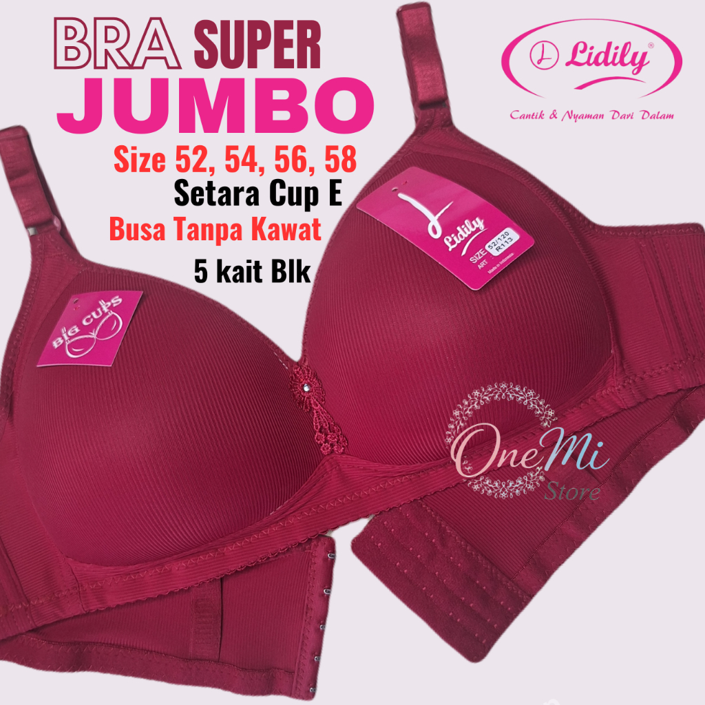 BH Lidrily Bra Super Jumbo Cup E Foam ไม่มีลวด R113 ขนาด 52 54 56 58 5 ตะขอหลังขนาดใหญ่