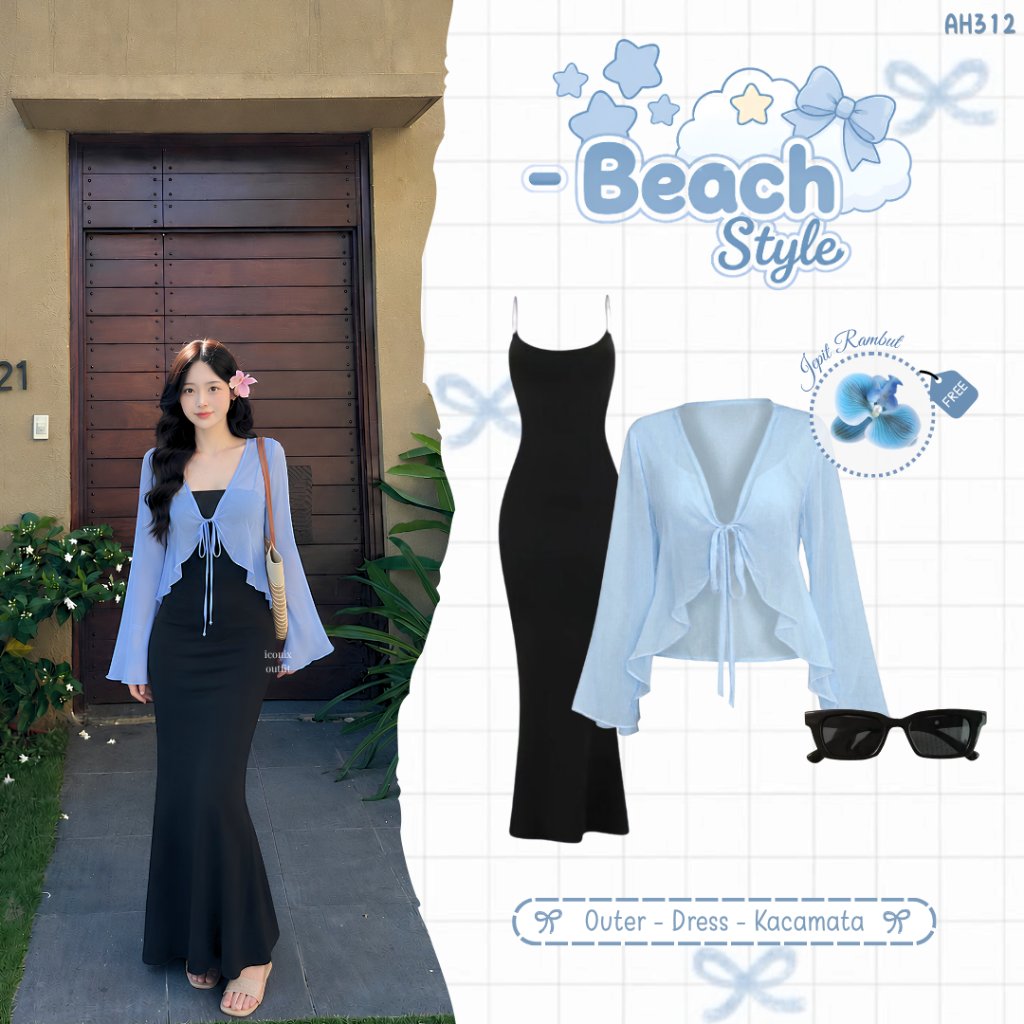 Iconix - ชุด 3in1 ชุดไปทะเล ชุดเดียวสําหรับผู้หญิง เมาเท่น หรูหรา (Outer Calista - Inner Dress Fit B