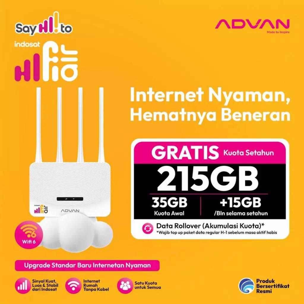 INDOSAT HiFi Air Orbit Advan V1 Pro 4G LTE WiFi Router Modem - ปลดล็อค All Operators + ฟรี 180GB Quo