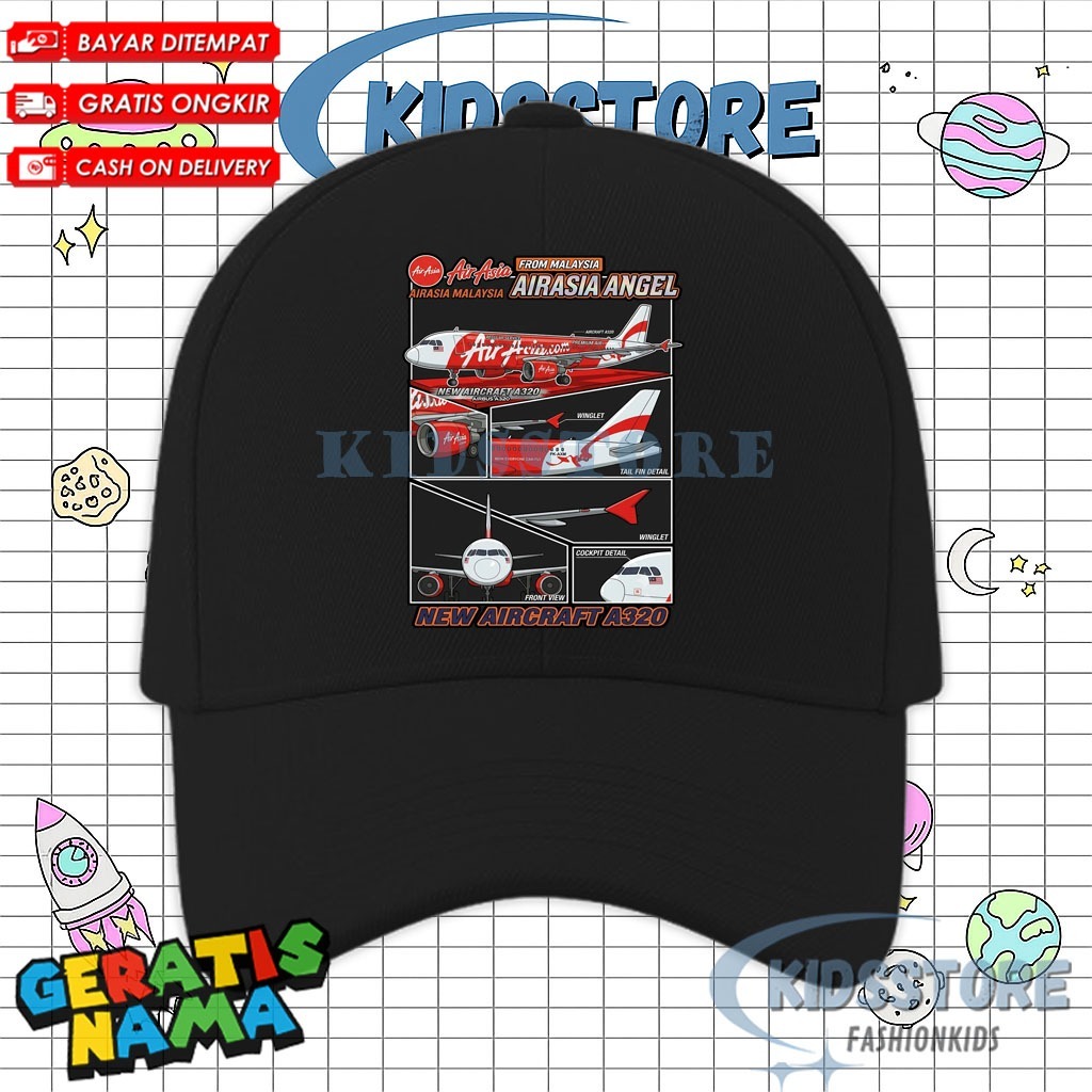 หมวกเด็กภาพเครื่องบินน่ารัก - VIRAL Air Asia Pilot Airplane BASEBALL Cap UNISEX สําหรับเด็กชายและเด็