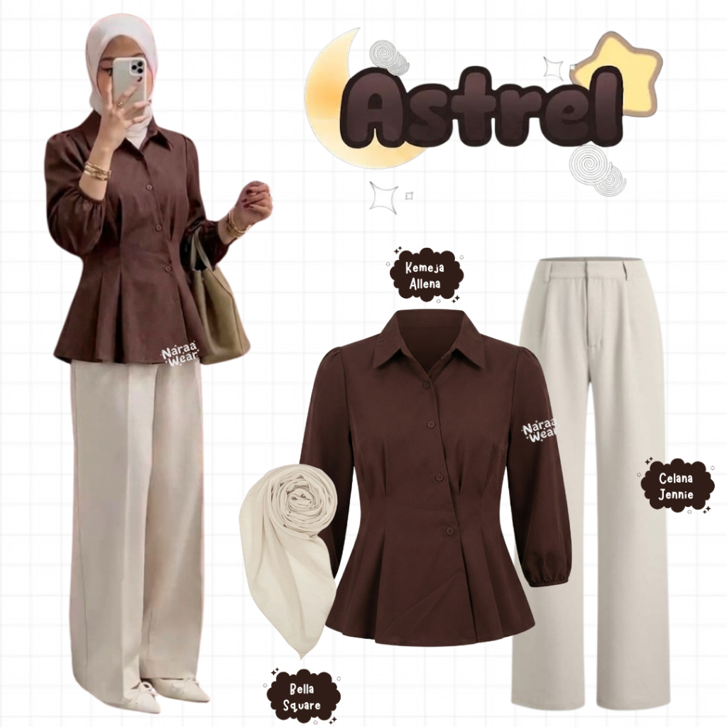 KEMEJA Modern Womens Outfit Set | เสื้อ Allena + กางเกง Jennie + สี่เหลี่ยม Bela | กาแฟหรูหรา - NW15