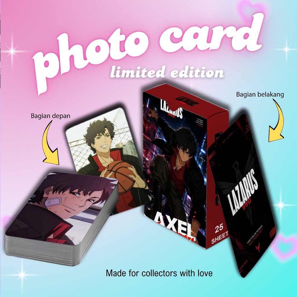[ 2 ด้าน ] ชุดโฟโต้การ์ดล่าสุด Axel Gilberto Anime Lazarus premium 25 ชิ้น พร้อมกล่อง