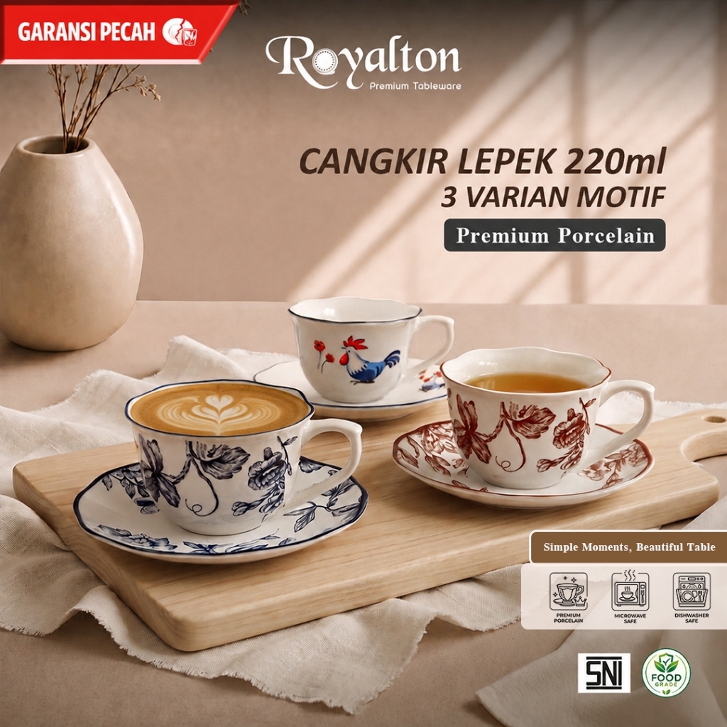 Royalton Aesthetic Glass Luxury Porcelain Ceramic Saucer Cup – Premium Classic Cup Saucer 220 ml