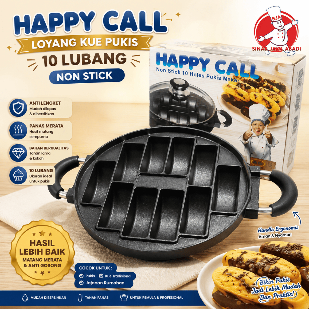 Happy Call กระทะเค้ก Pukis 10 หลุม - ไม่ติด ทําความสะอาดง่าย ทนทาน
