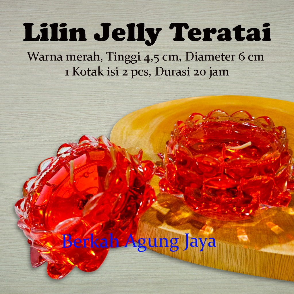 MERAH LILIN Red Lotus Fo Guang Puja Candles / เทียนอธิษฐานเยลลี่ 2 ชิ้น