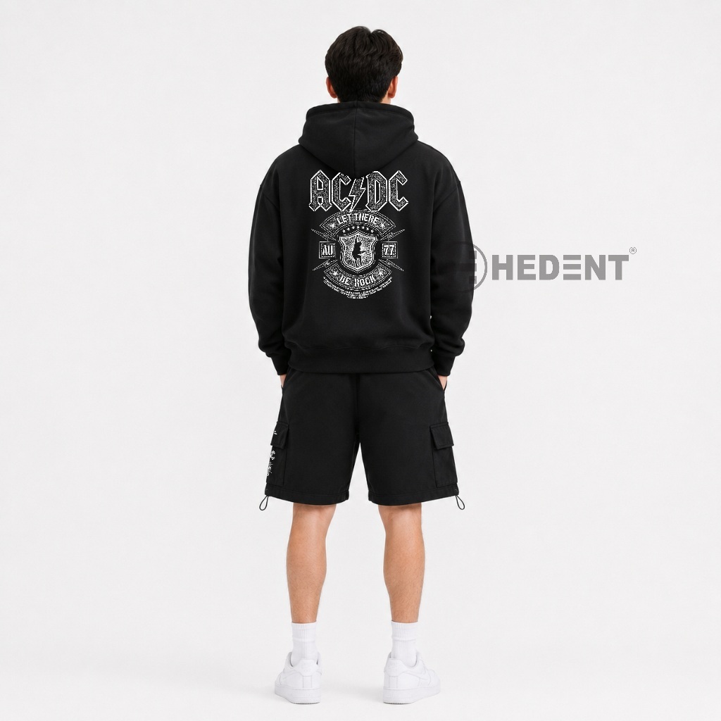 เฮเดนท์ อินวี. ใหม่ล่าสุด Cool ACDC Rock Music Cargo Shorts Hoodie Oneset Set สีดํา Size M-XXL Regul