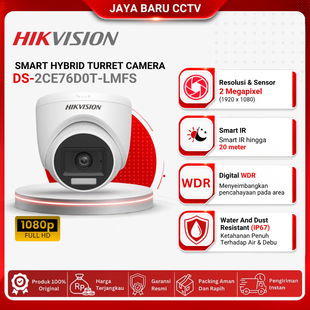 HIKVISION 2MP Ds-2CE76D0T-LMFS WATERPROOF ANALOG กล้องวงจรปิดพร้อมการรับประกันอย่างเป็นทางการ - Band