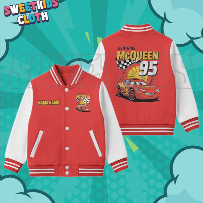 Cars Lightning McQueen 95 Varsity Kids Jacket / Cars Mc Queen Baseball Kids Jacket ชื่อฟรี