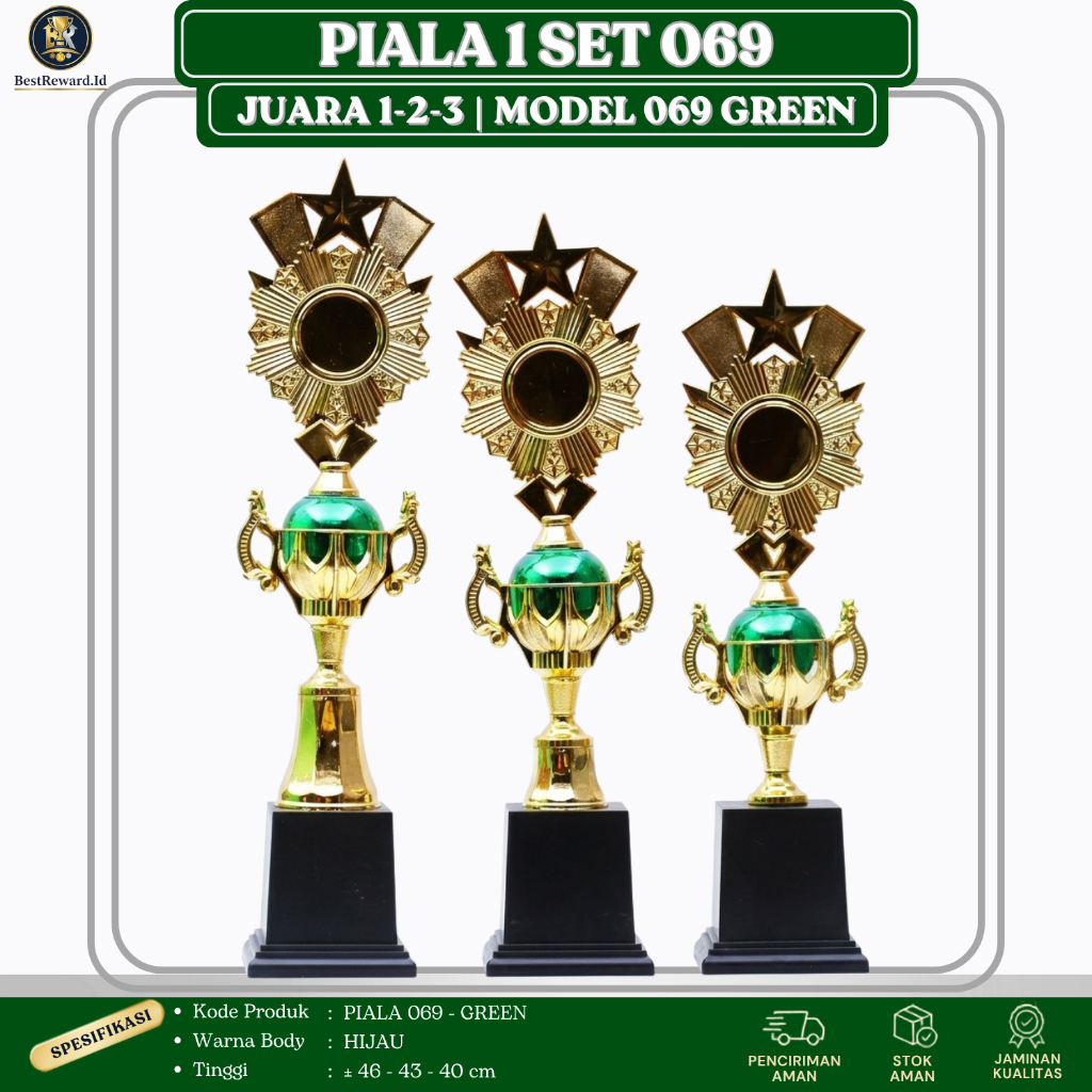 ถ้วยรางวัล HIJAU 1 ชุดที่ 2nd 3rd Place 069 Green Competition Trophy Free Choice of Trophy ความสูงรู