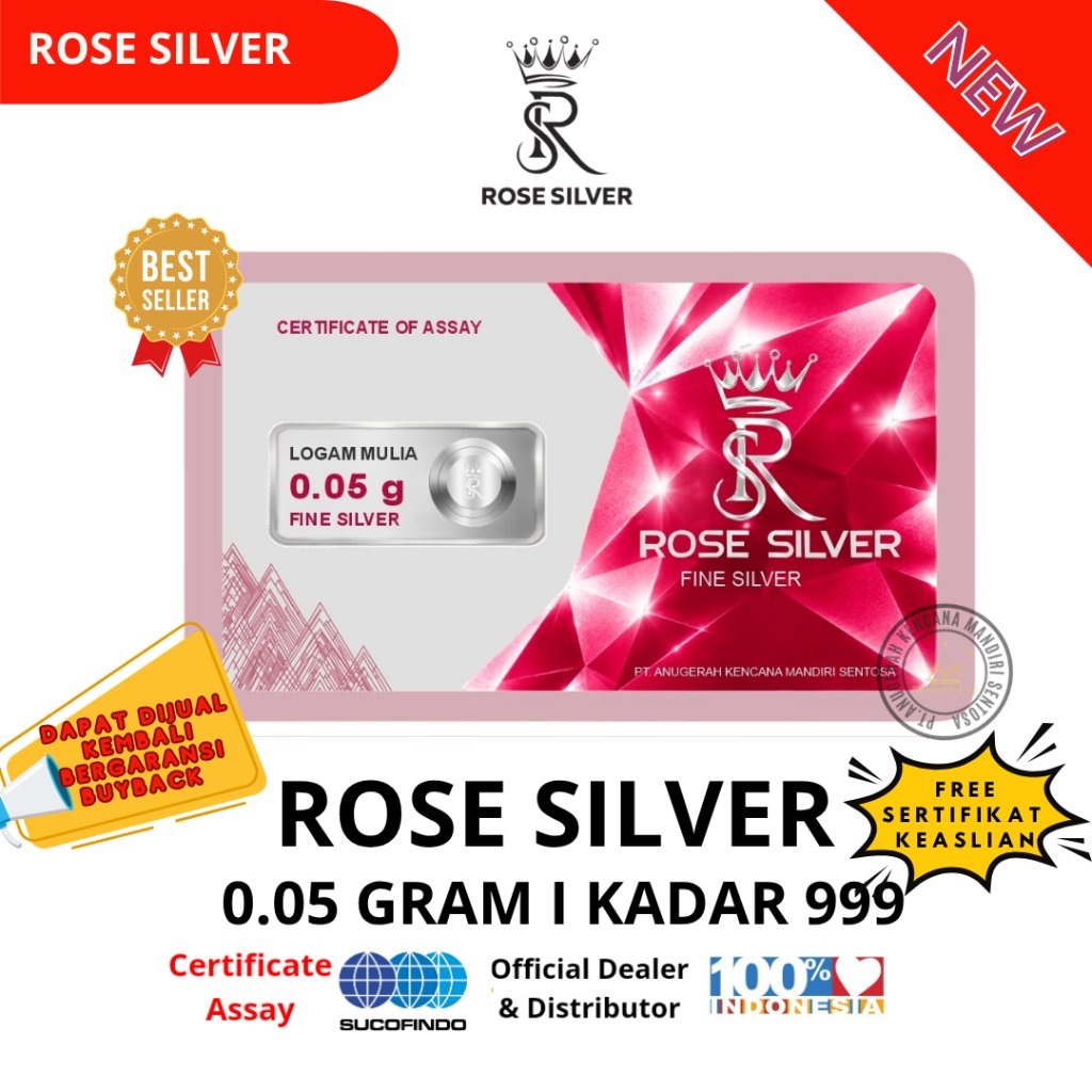 ROSE SILVER 0.05 GRAM PURE SILVER 999
