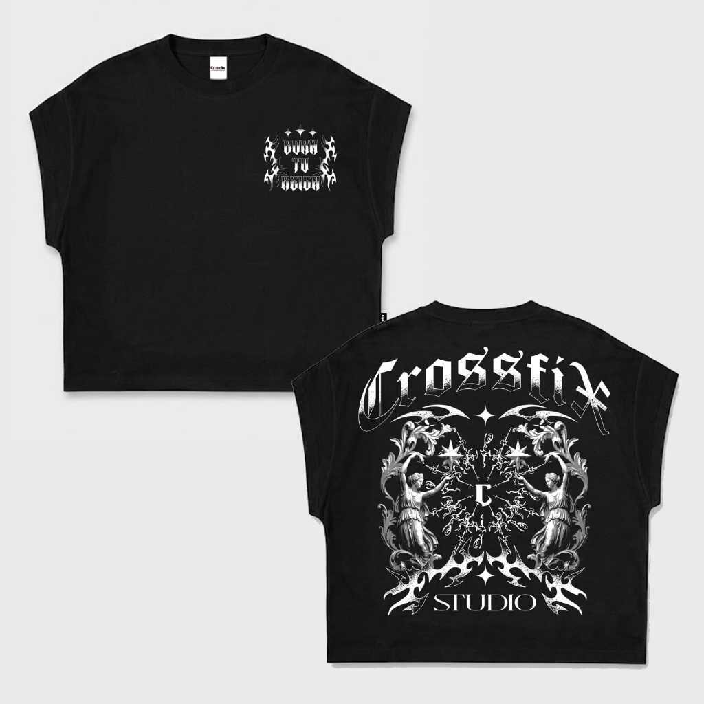 Crossfix- เสื้อยืดแขนกุด Tanktop-Born To Run-Black Cotton Combed 20s.Unisex