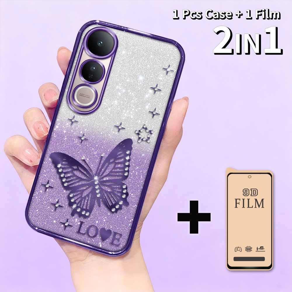 เคสสําหรับ VIVO V50 Lite 4G 5G Glitter Diamond Gradient - TPU Softcase Butterfly Star + 9D เซรามิคป้