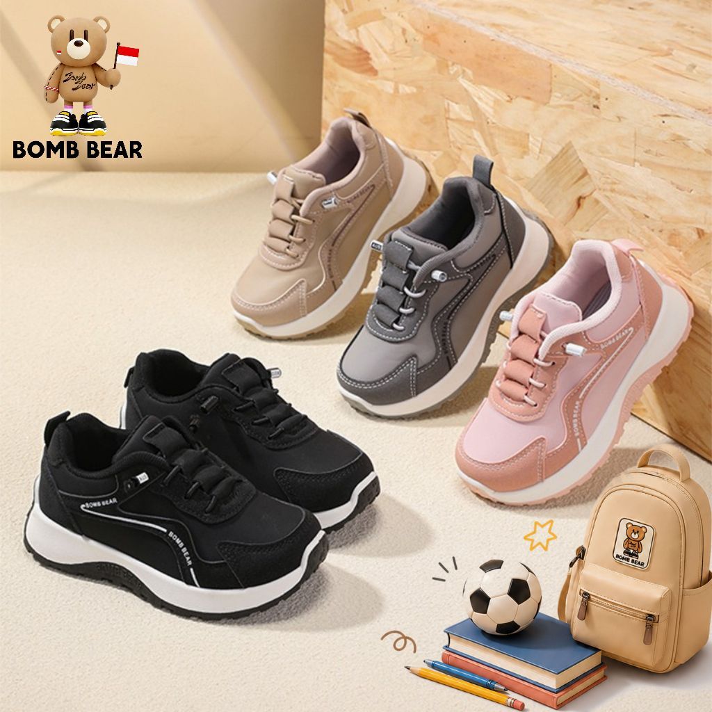 9.9 Bomb Bear Black Premium Sporty Elementary School Boys School รองเท้าผ้าใบ 3-12 ปี 2506