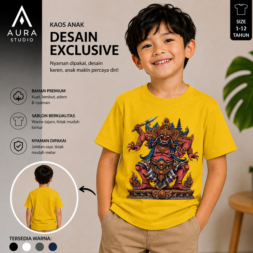 KATUN MERAH Ogoh Ogoh Bhuta Kala Red Kids T-Shirt - Combed Cotton Boys and Girls Clothes