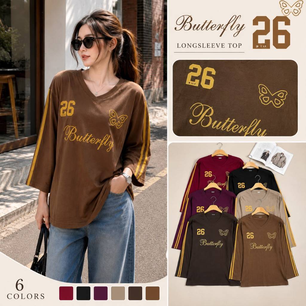 HAPPY SHOP - เสื้อยืดผู้หญิง 7/8-SLEEVED TOP V31 V32 COOL, MODERN, SPORTY, COOL MATERIAL