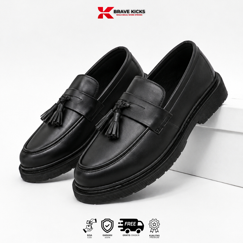 Brave Kicks - Onadio Black Mens Casual Official Loafer - รองเท้าผู้ชายรองเท้าไม่มีส้นสีดํา