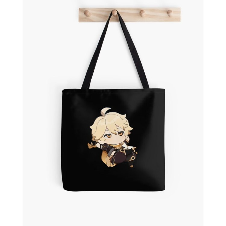 Aether Genshin Imp Chibi Tote Bag สีดํา