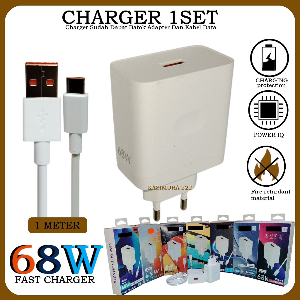 เครื่องชาร์จ 68W สําหรับ Android รุ่น 123 อะแดปเตอร์ Batok ชาร์จเร็ว + สายเคเบิลข้อมูล Type C Super 