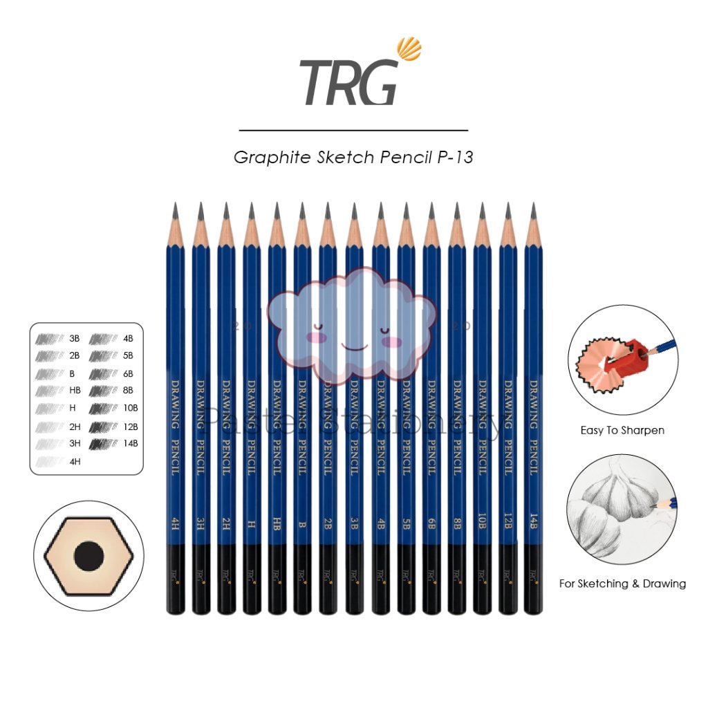 TRG Graphite Sketch Drawing Pencil P-13 - Graphite Sketch Drawing Pencil 4H 3H 2H H HB B 2B 3B 4B 5B