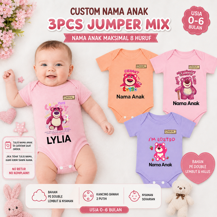 CUSTOM NAME BABY JUMPER CLOTHES WITH LOTSO DISNEY MOTIF MAX 8 LETTERS