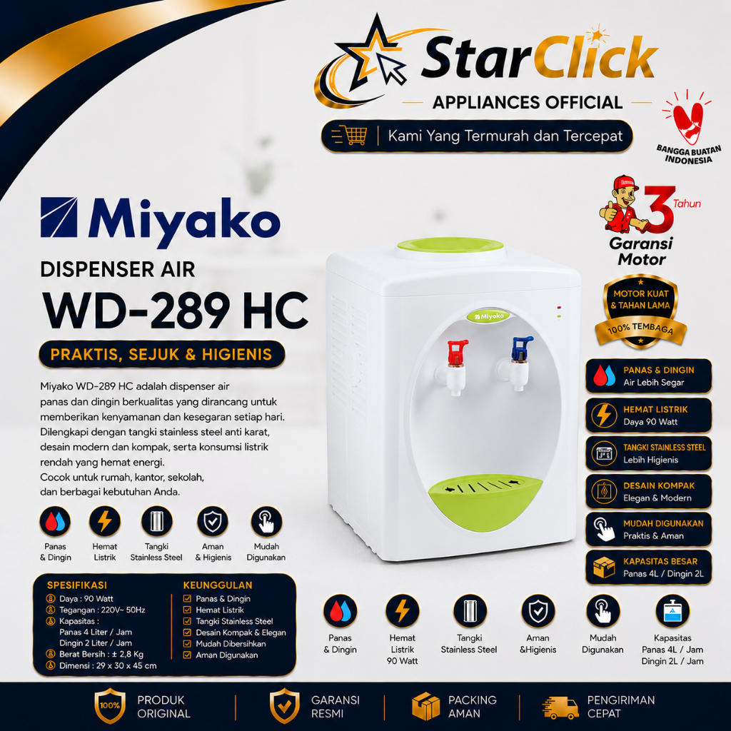 มิยาโกะ ตู้ทําน้ําร้อน-น้ําเย็น | ตู้กดน้ํา WD-289 HC / WD 289 HC / WD289HC [ร้อนและเย็น] [การรับประ