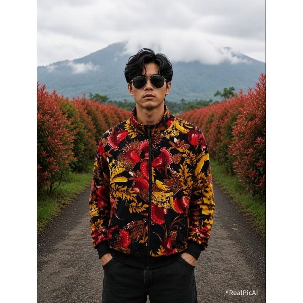 Tracktop Jacket แฟชั่นดอกไม้ Tropical motif ไซส์ M oversize (L64 x W58)