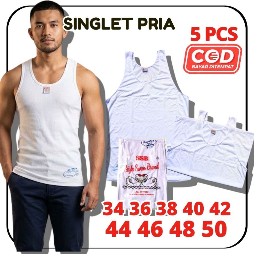 5 ชิ้น Swan ยี่ห้อผู้ชายเสื้อกล้ามเสื้อยืด/Swan ผู้ใหญ่เสื้อกล้ามผู้ชายขนาด 34 - 50