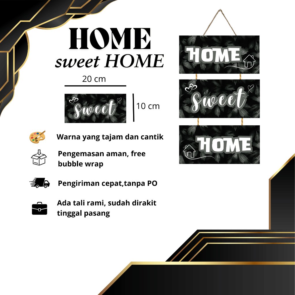 GANTUNGAN HOME sweet HOME แผ่นโลหะแขวนตกแต่ง 20x10 ซม. ป้ายตกแต่งบ้าน