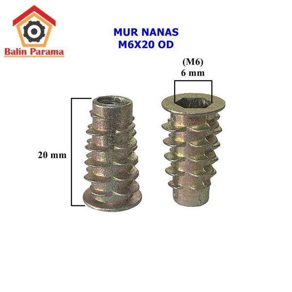 น็อตสับปะรดไม้ M6x20 OD