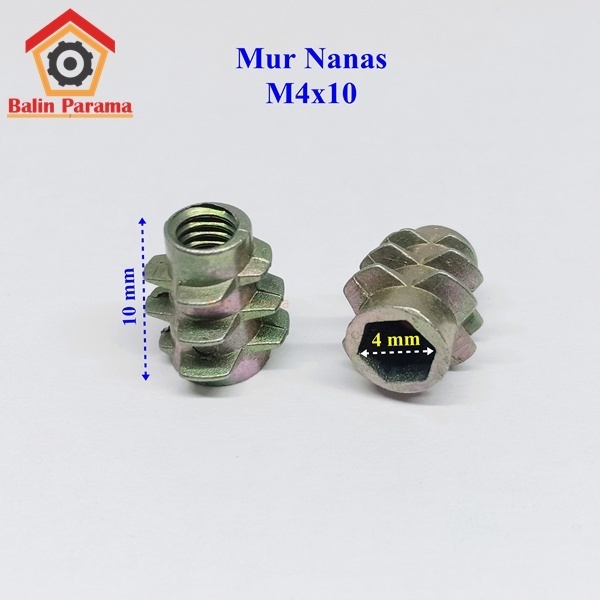 น็อตสับปะรดไม้ M4x10 OE