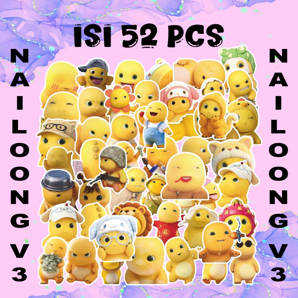 NAILONG DINO สติ๊กเกอร์สีเหลือง V3 CONTENTTS 52 PCS - สติ๊กเกอร์ไวนิลพรีเมี่ยมกันน้ํา - CUTE AESTHET