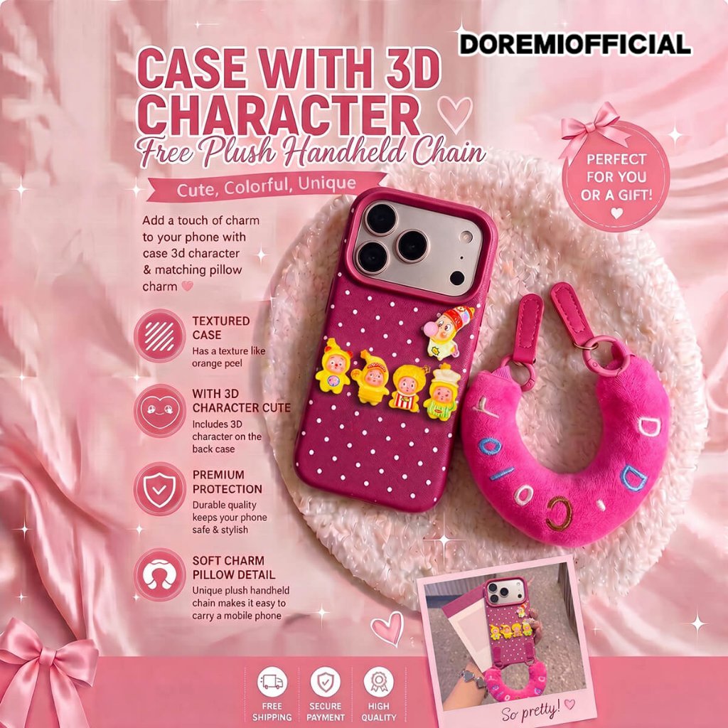 ฟรี PILLOW CHARM MOTIF BABY CHICK สีเหลือง 3D CASE LYCHEE CANDY สําหรับ REALME 14 15 15T 16 C11 C15 