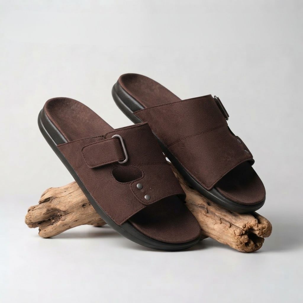 Navara Footwear - รองเท้าแตะผู้ชาย Premium Brown Slip-On - รองเท้าแตะกันลื่นน้ําหนักเบาพื้นหนานุ่ม -