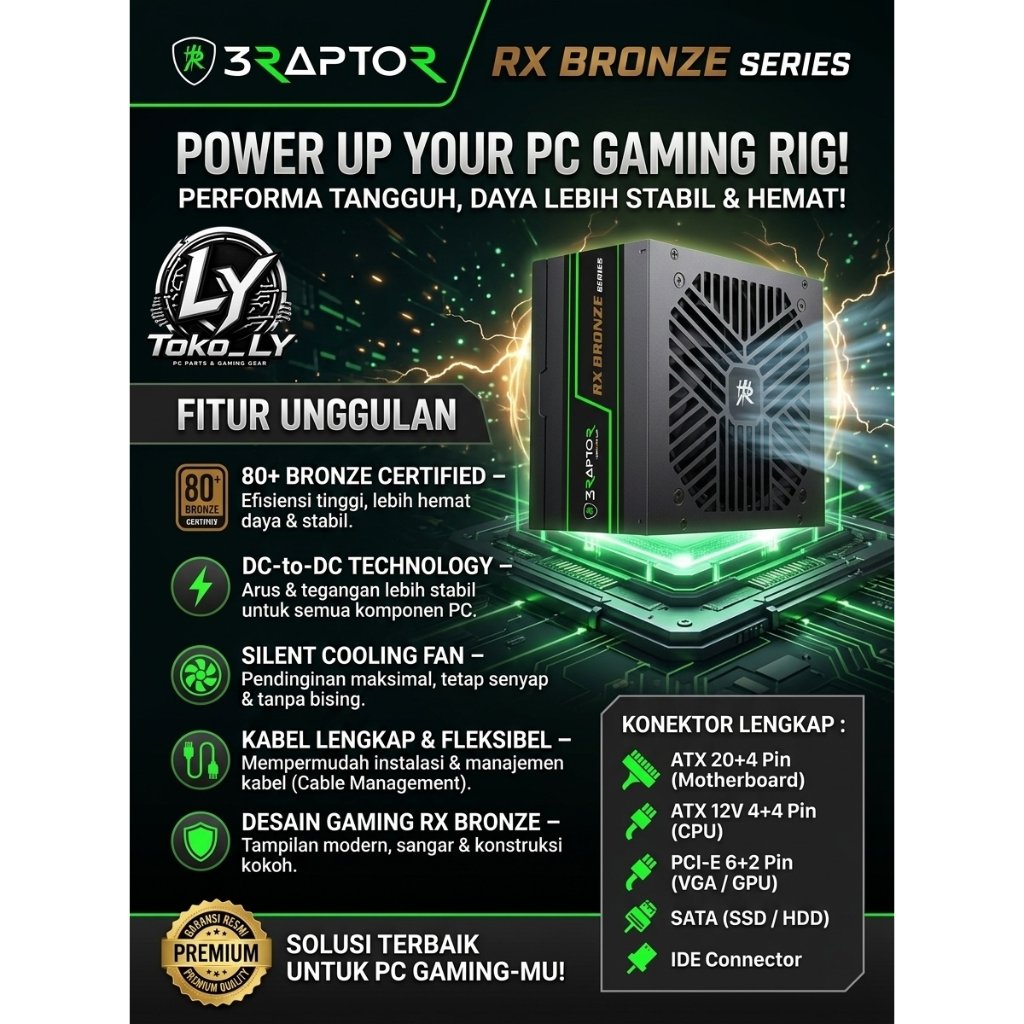 PSU Gaming 3RAPTOR RX 550 Bronze 550W 80+ Bronze - พาวเวอร์ซัพพลายพีซีเกมมิ่ง | PSU 550W RX550 - GRS