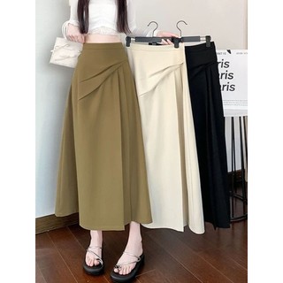 Mugia Ayu Cellin Rok Midi A Line Lipit Tumpuk Arsimetris Pinggang Karet Bahan Tebal Korean Style