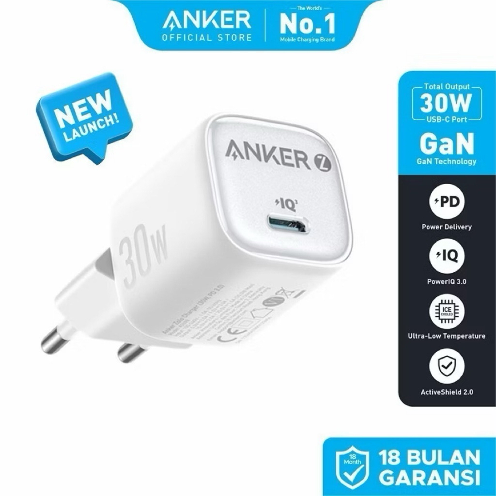 Anker Zolo GaN 20W 30W Charger Head Adapter สําหรับ iPhone 15 Samsung Type C PD PPS Fast Charging