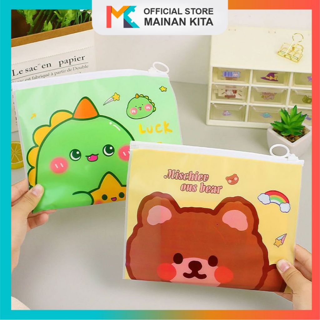 MK919 กระเป๋า Zip lock Zipper กระเป๋าเดินทางอเนกประสงค์น่ารักตัวอักษร PVC โปร่งใสการ์ตูน Motif กันน้