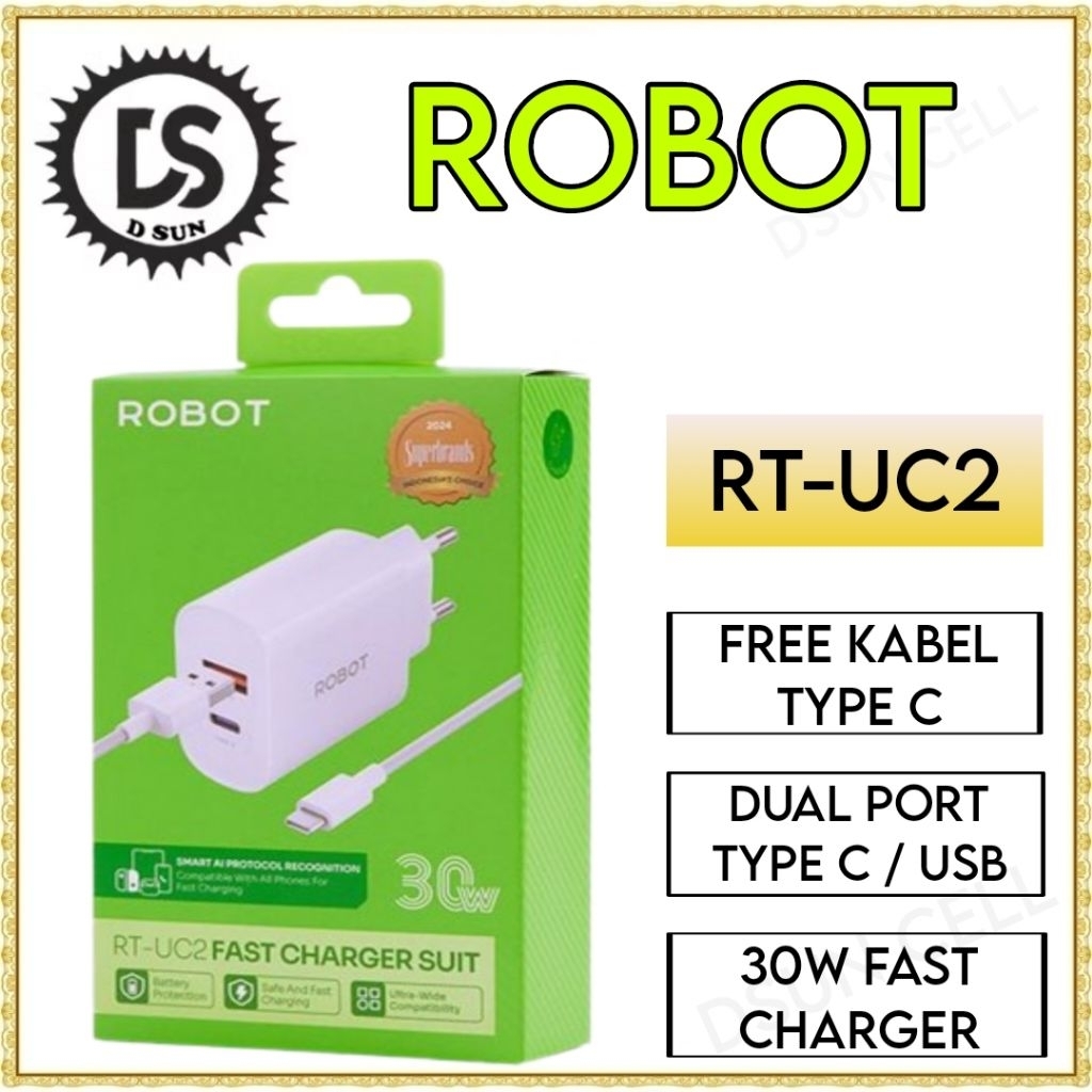 ROBOT RT-UC2 Charger 30W 3A USB A & USB Type C Fast Charging Official Warranty