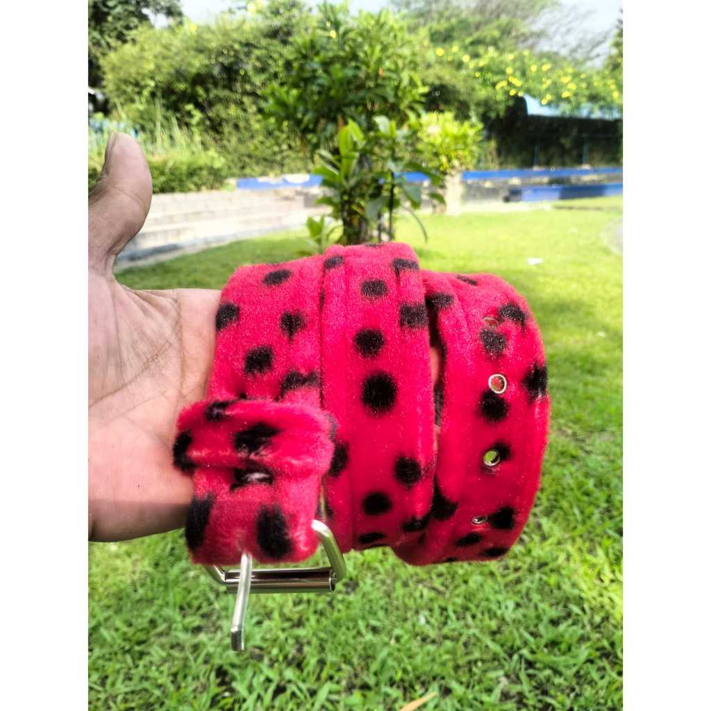 MERAH Premium Velvet Red Leopard Belt