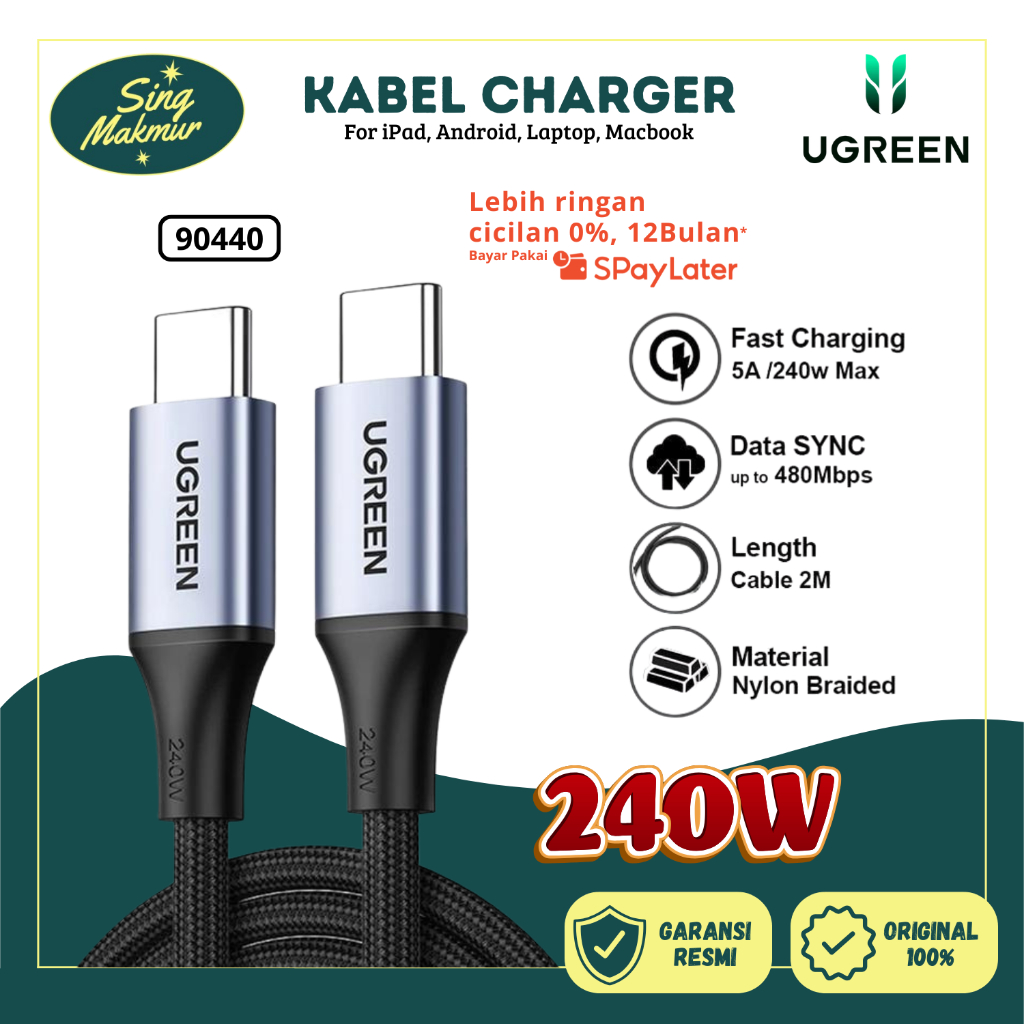 UGREEN สายชาร์จ Type C ถึง Type C ชาร์จเร็ว 240w สําหรับ Android Iphone แล็ปท็อป Macbook