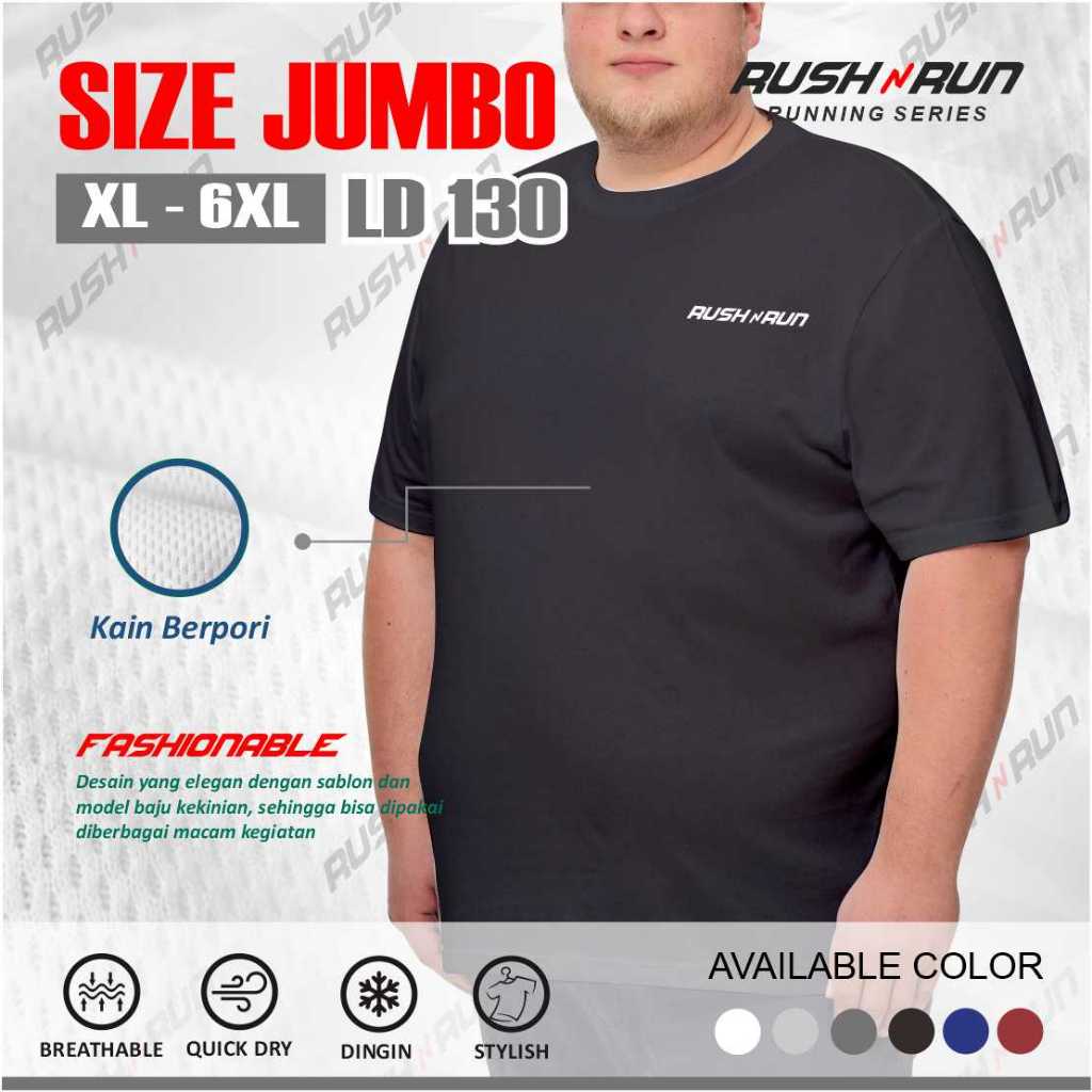 Rush N Run เสื้อยืดกีฬาผู้ชาย Jumbo Dryfit Cool ขนาดใหญ่ Jumbo 6XL วิ่งยิม