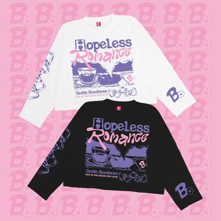 Bedda - Crop T-Shirt Hopeless Romance White & Black Long Sleeve